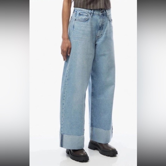 RAG & BONE Sophie Jean Mari High Rise Ultra Wide Leg Crop Ankle Cuff Sz 30 $268 - Picture 2 of 14